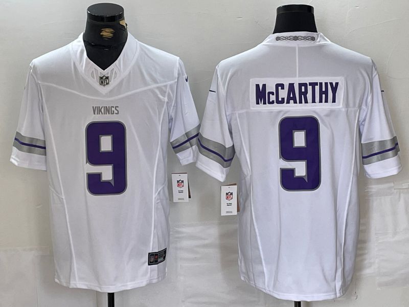 Men Minnesota Vikings #9 Mccarthy White Retro three generations 2024 Nike Limited NFL Jersey style 1